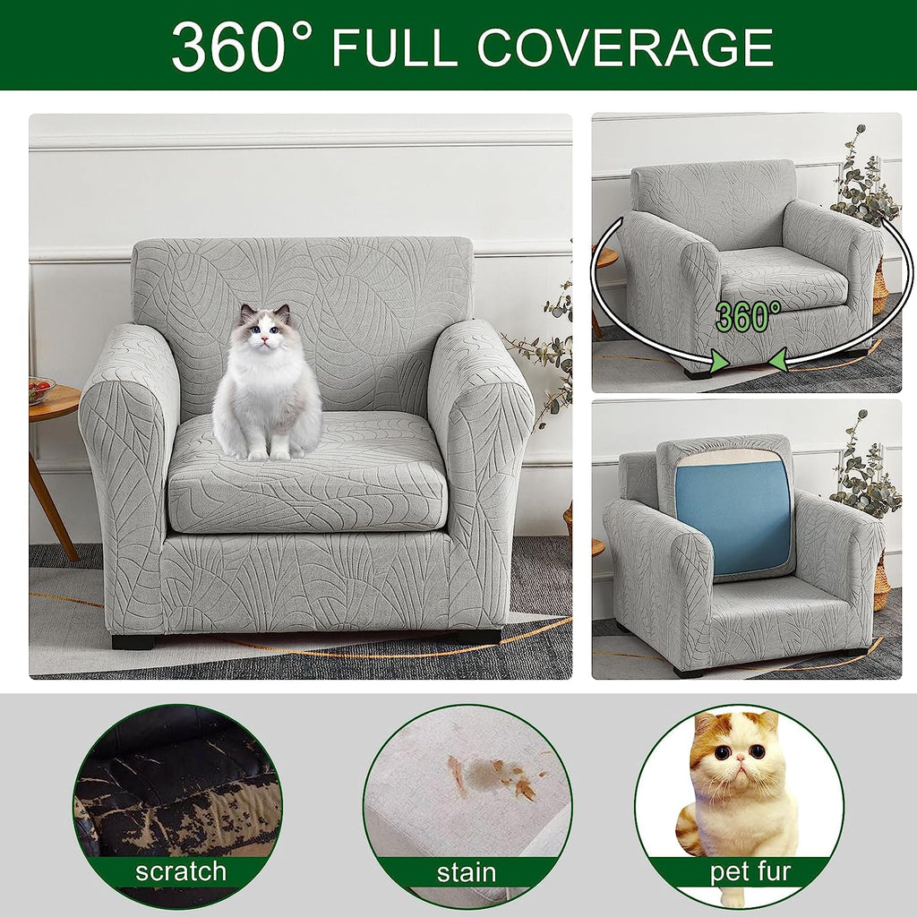 Housse de chaise fauteuil une place, jacquard feuillage, 2 pièces — vue 9