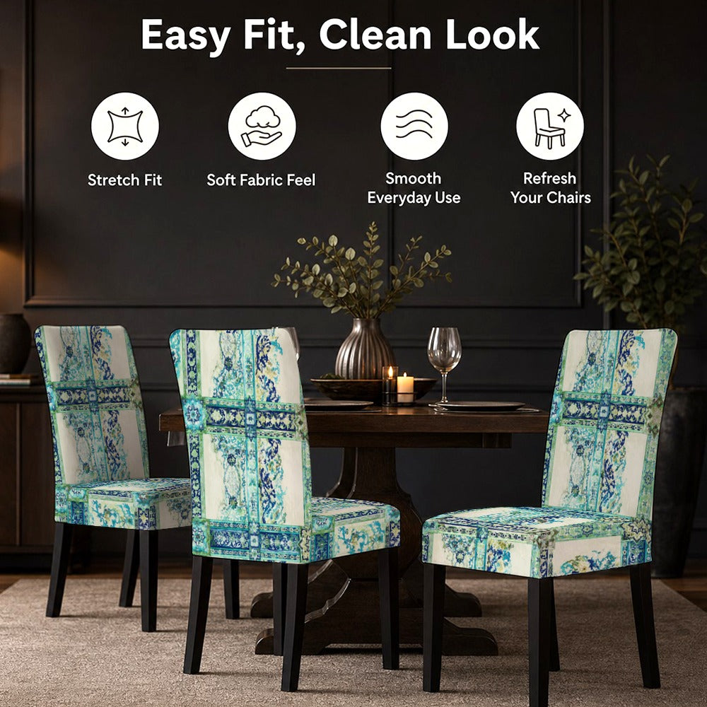 Housse de chaise à imprimé bohème bleu et vert, lot de 4