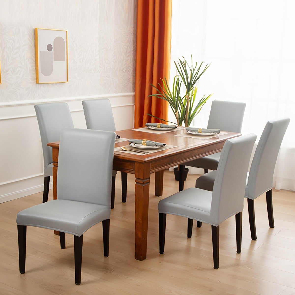 Housse de chaise intégrale en simili cuir, 4 teintes sombres