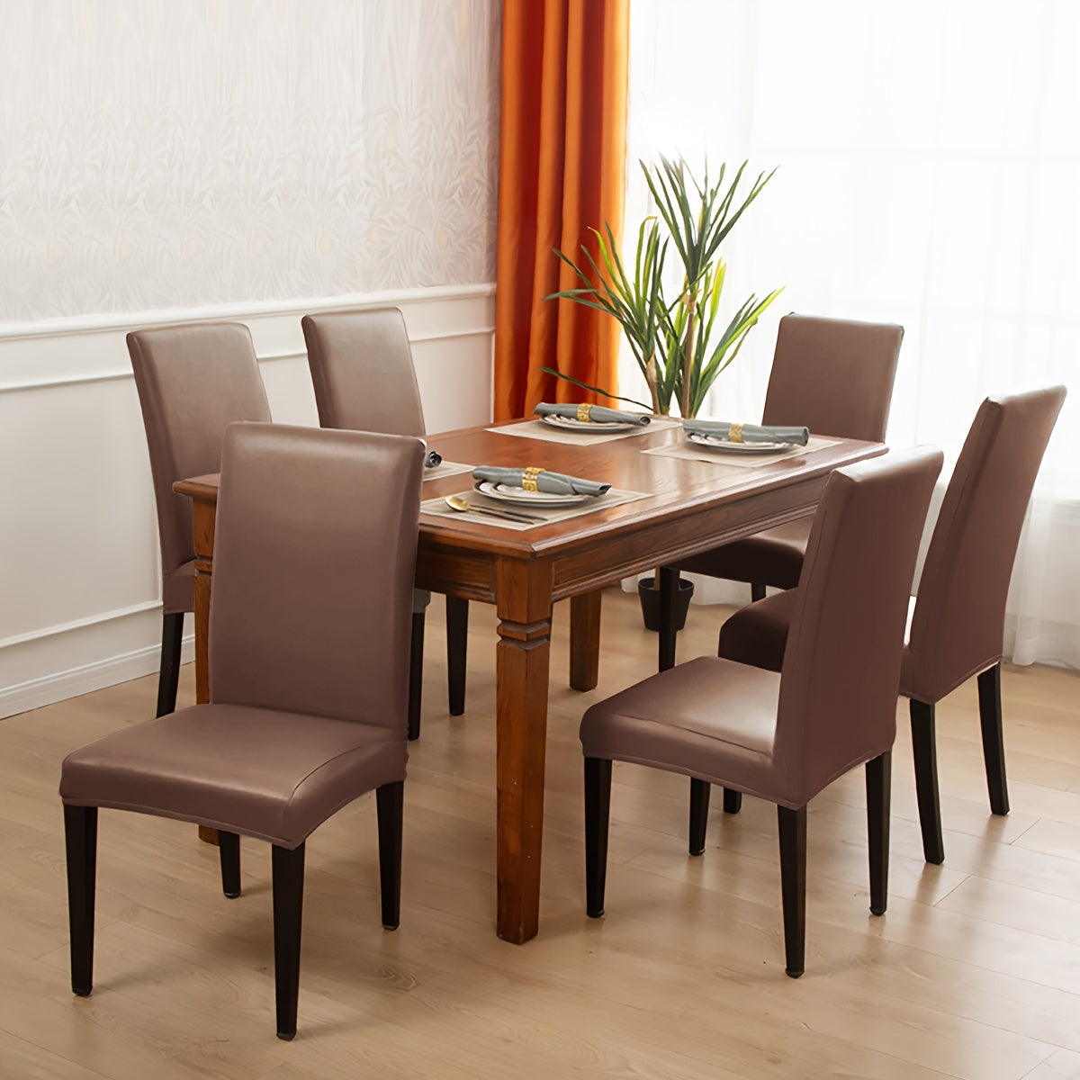 Housse de chaise intégrale en simili cuir, 4 teintes sombres