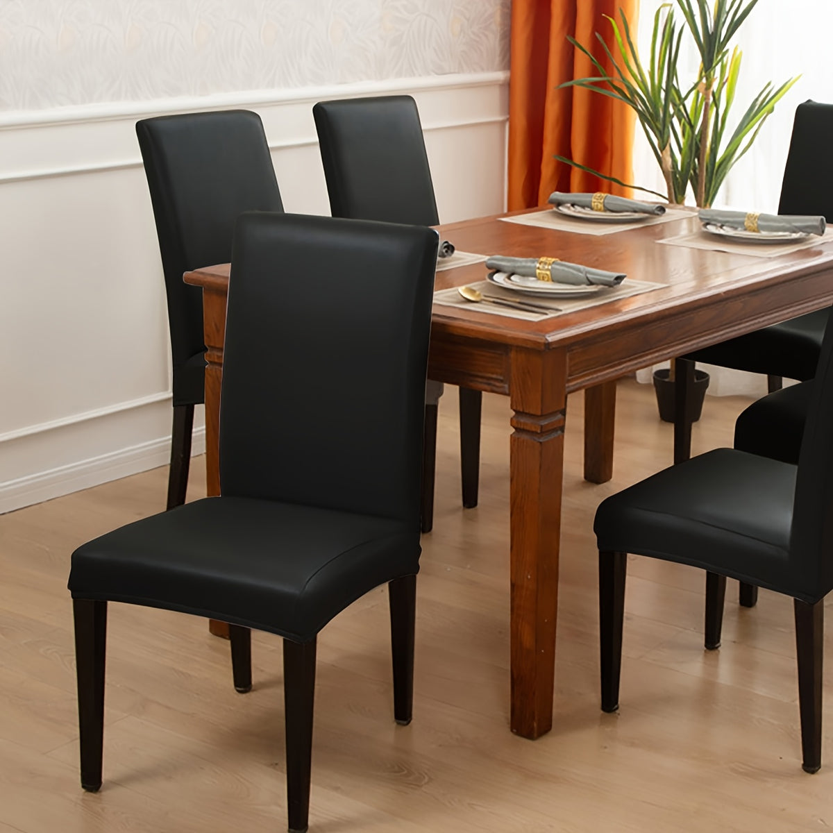 Housse de chaise intégrale en simili cuir, 4 teintes sombres