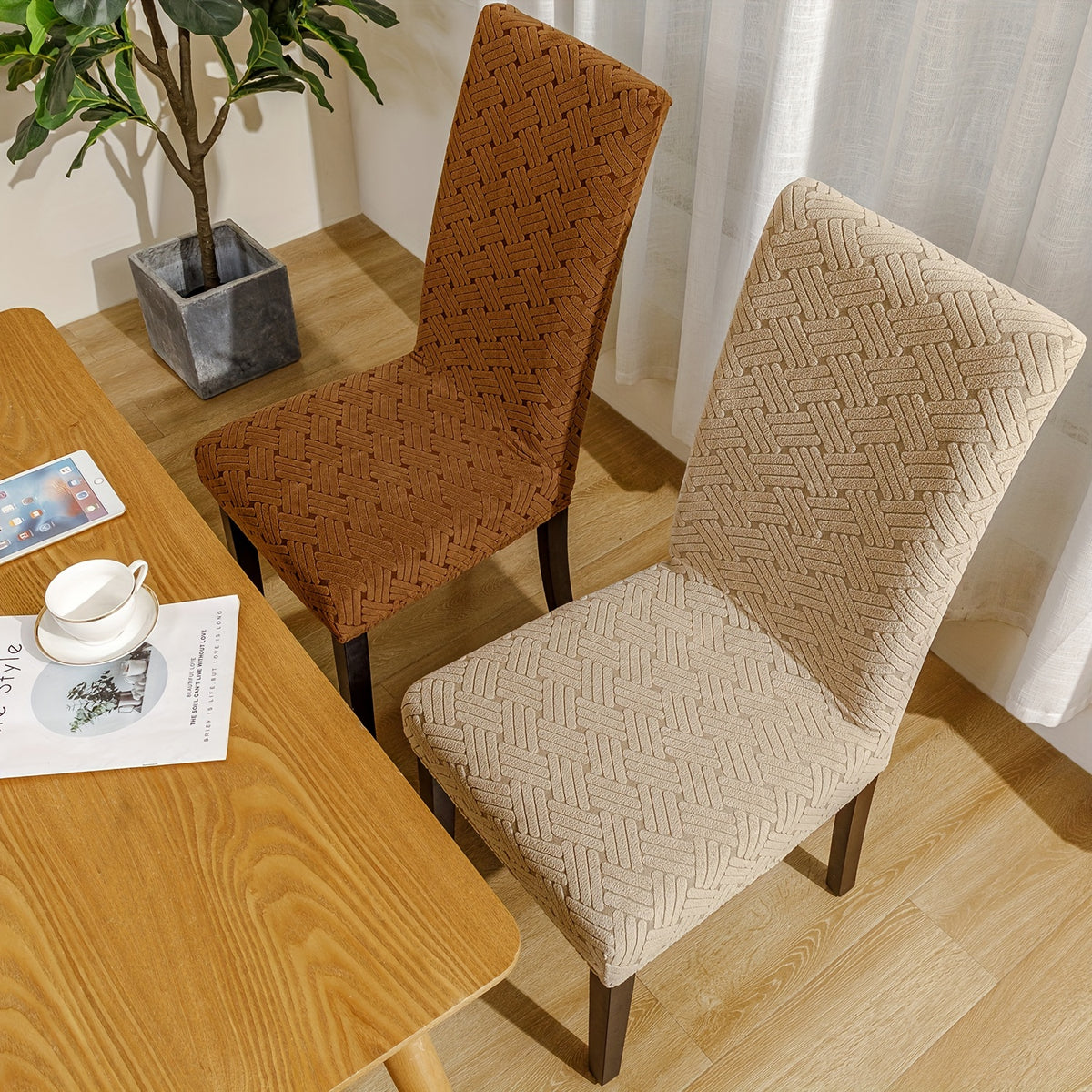 Housse de chaise au jacquard tressé, vendue par six pièces