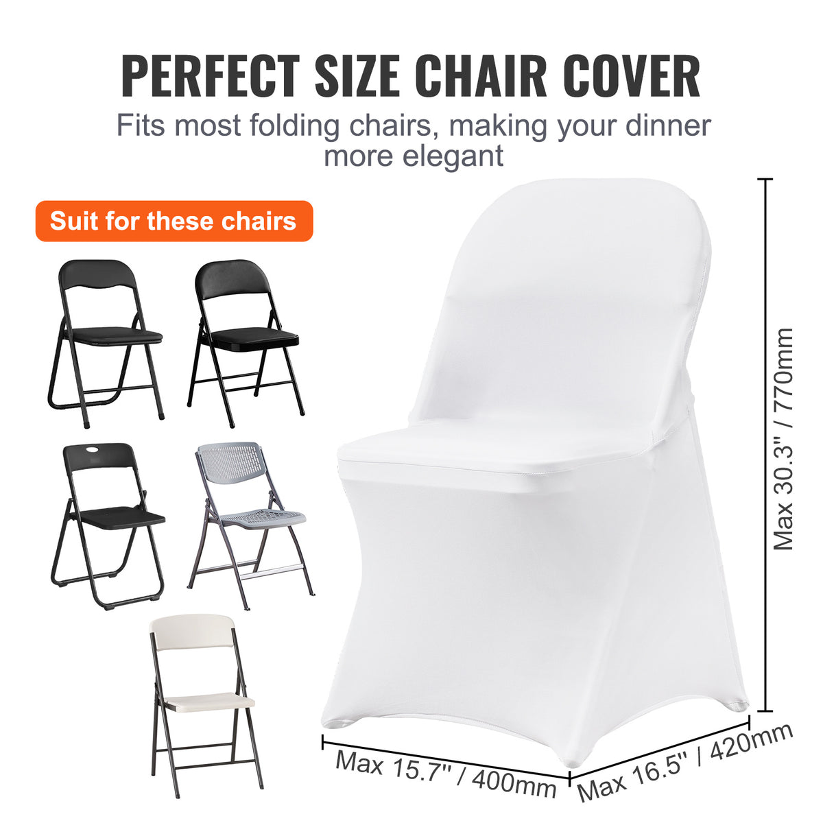 Housse de chaise pliante blanche extensible, lot de 50 pièces