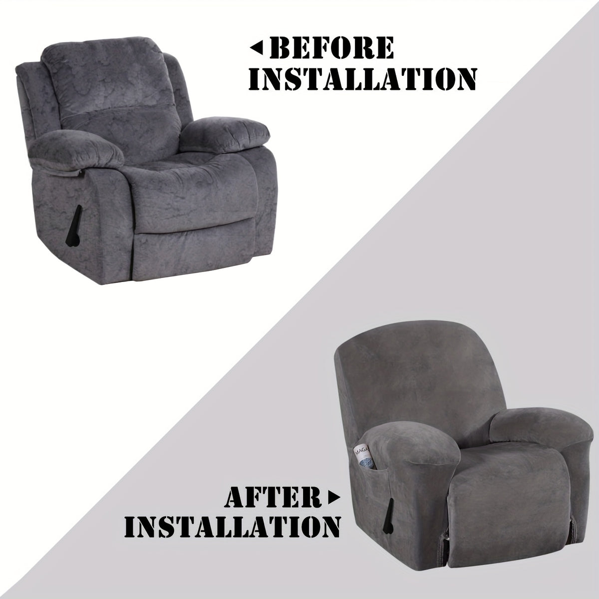 Housse de chaise relax inclinable en velours, poche latérale