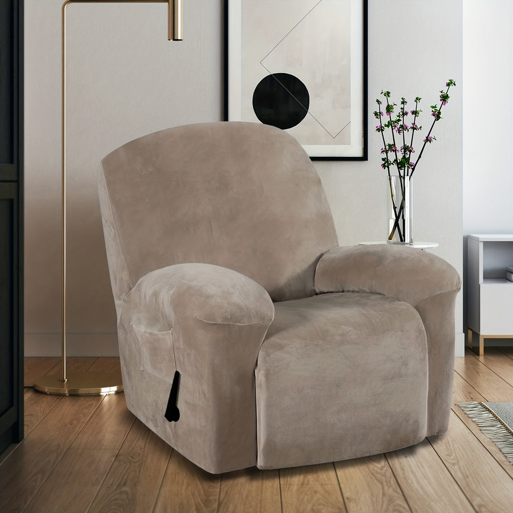 Housse de chaise relax inclinable en velours, poche latérale