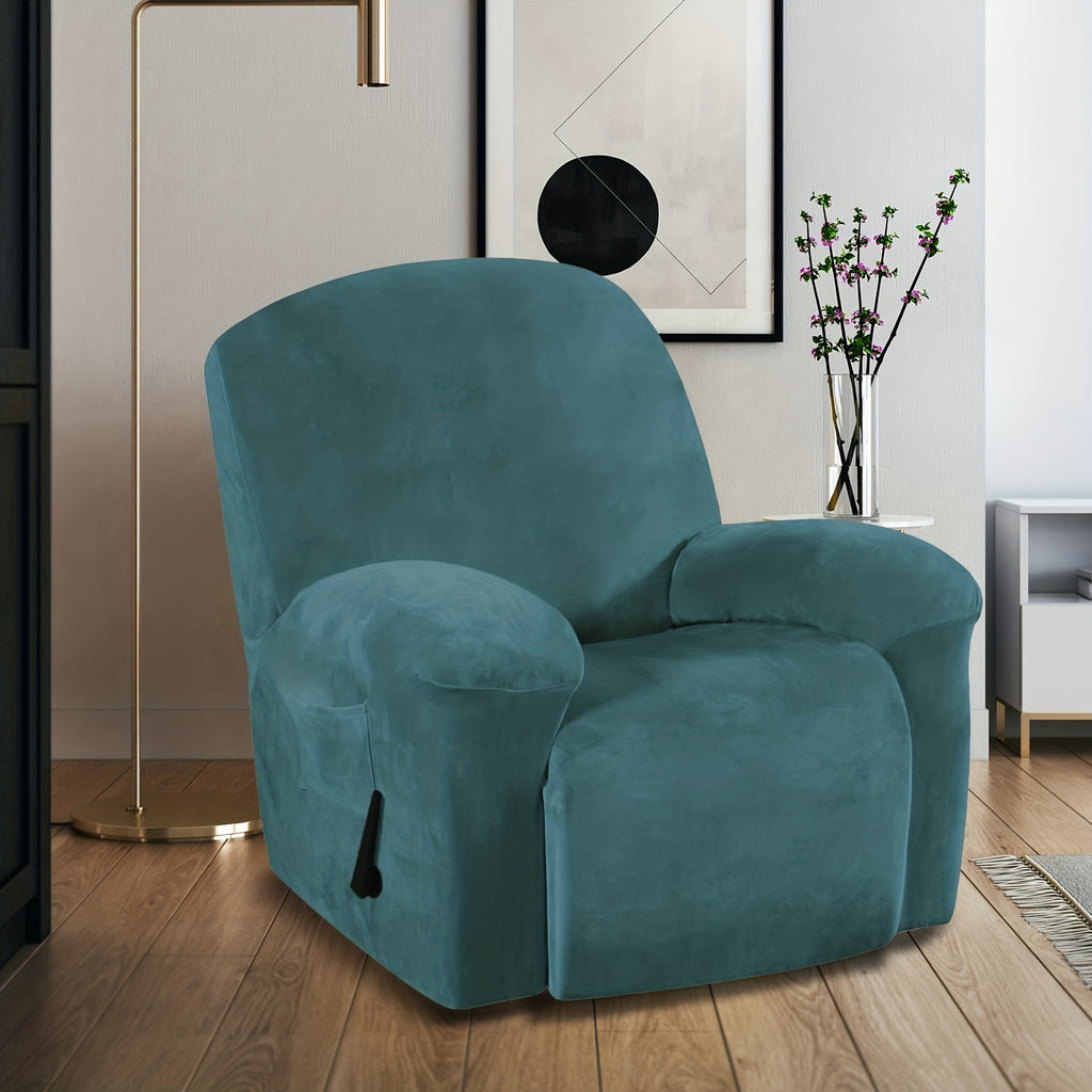 Housse de chaise relax inclinable en velours, poche latérale