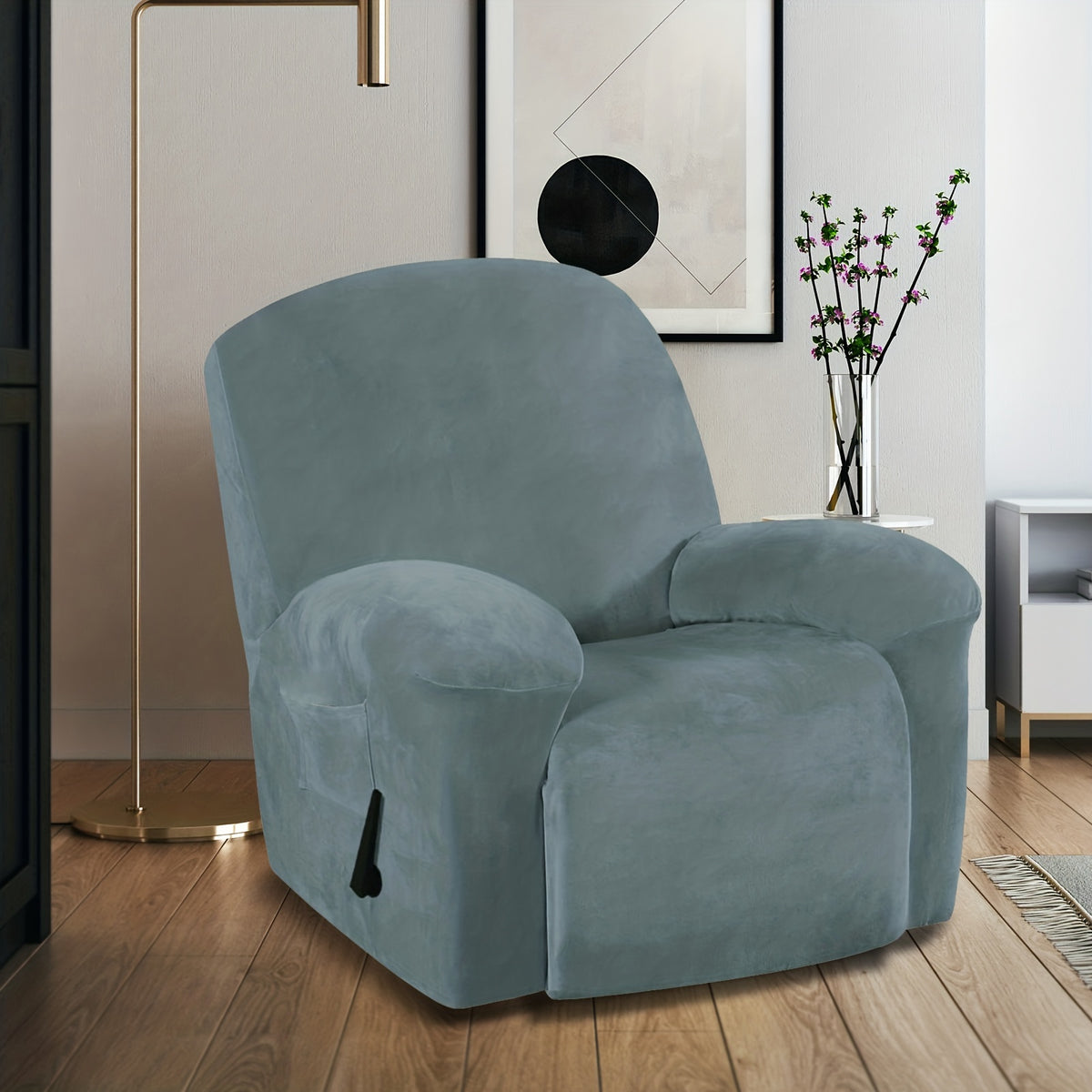 Housse de chaise relax inclinable en velours, poche latérale