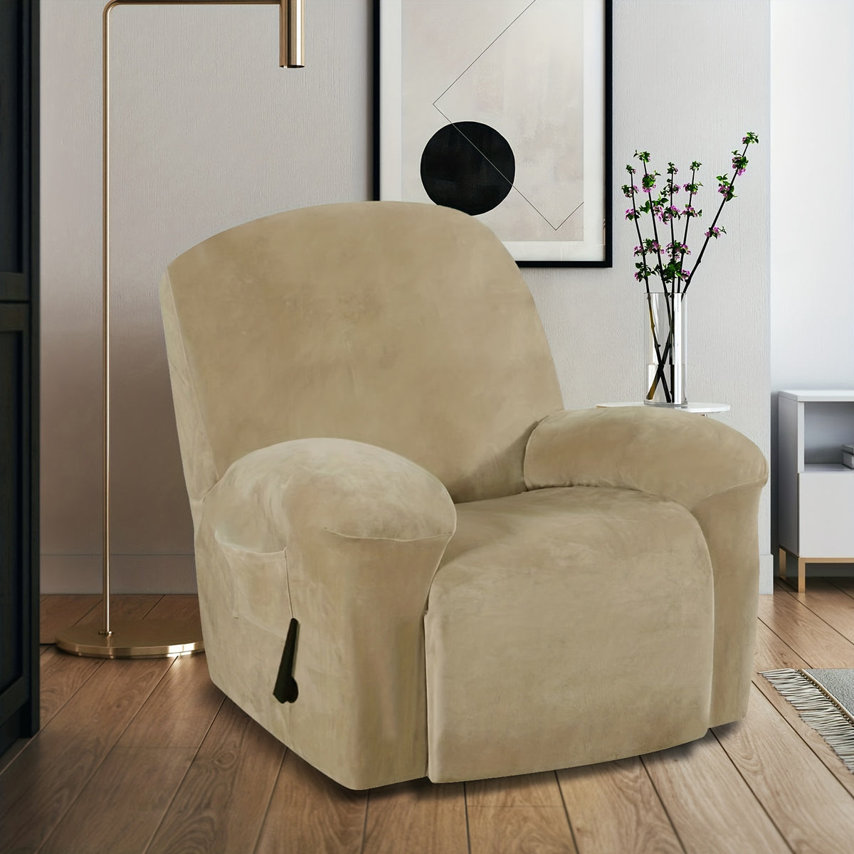Housse de chaise relax inclinable en velours, poche latérale