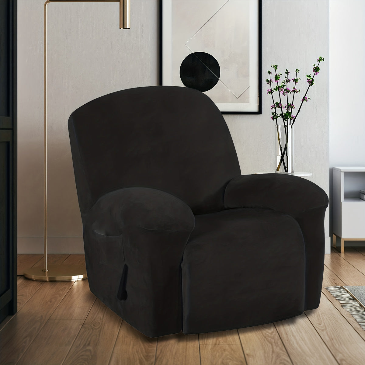 Housse de chaise relax inclinable en velours, poche latérale