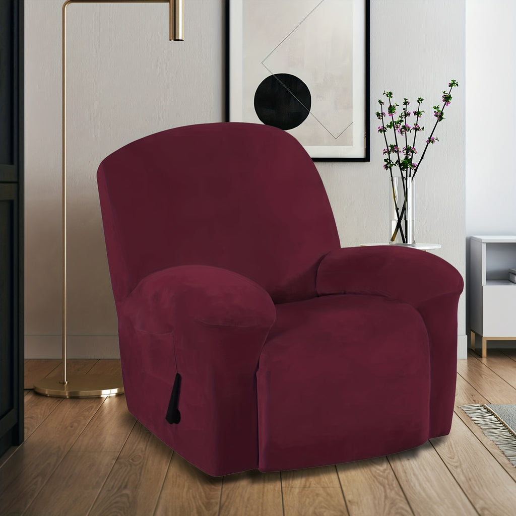 Housse de chaise relax inclinable en velours, poche latérale