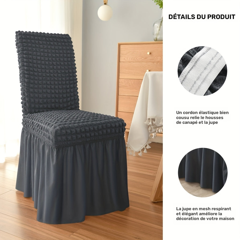 Housse de chaise à jupe froncée en seersucker, 8 teintes