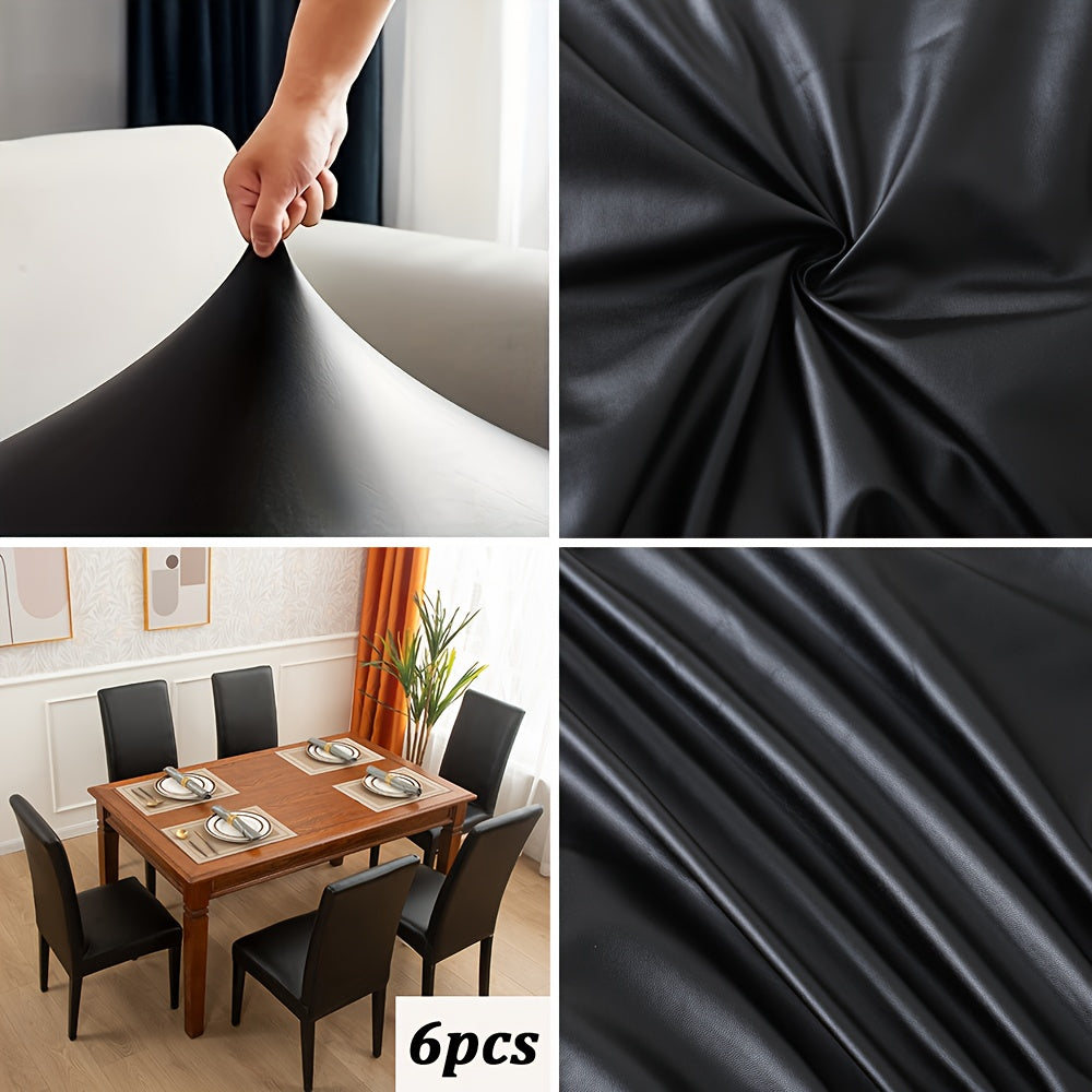 Housse de chaise en simili cuir extensible, lot de 6 pièces