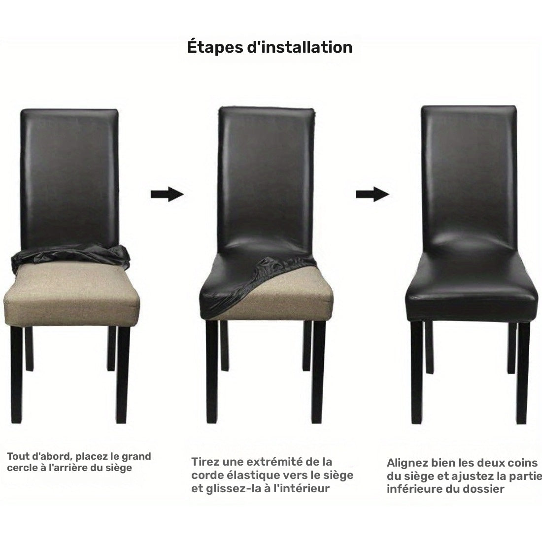 Housse de chaise en simili cuir extensible, lot de 6 pièces