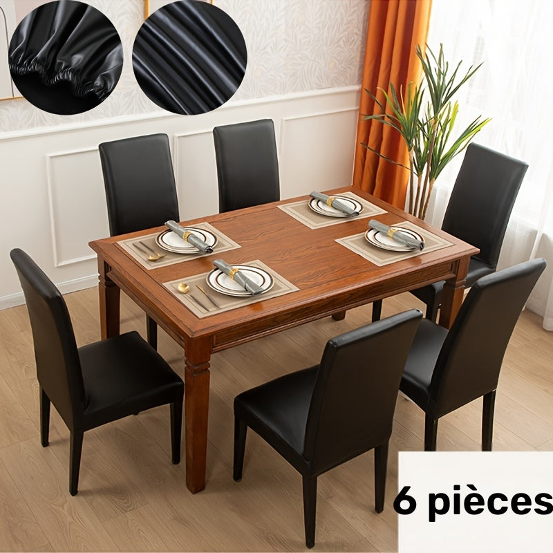 Housse de chaise en simili cuir extensible, lot de 6 pièces