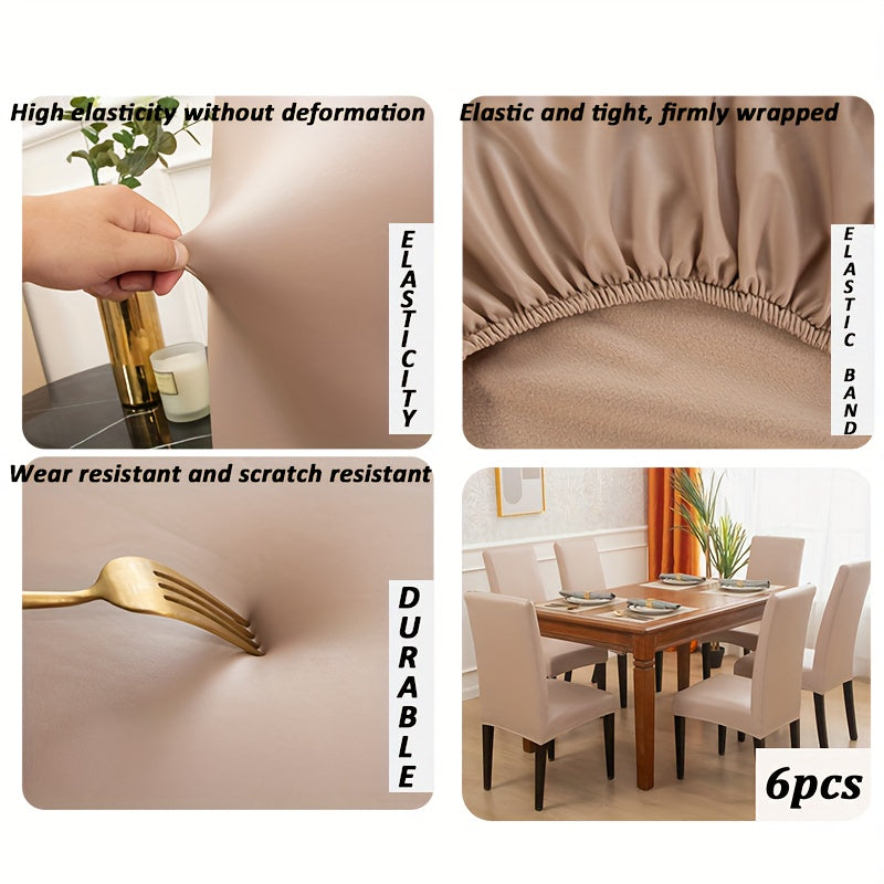 Housse de chaise en simili cuir extensible, lot de 6 pièces