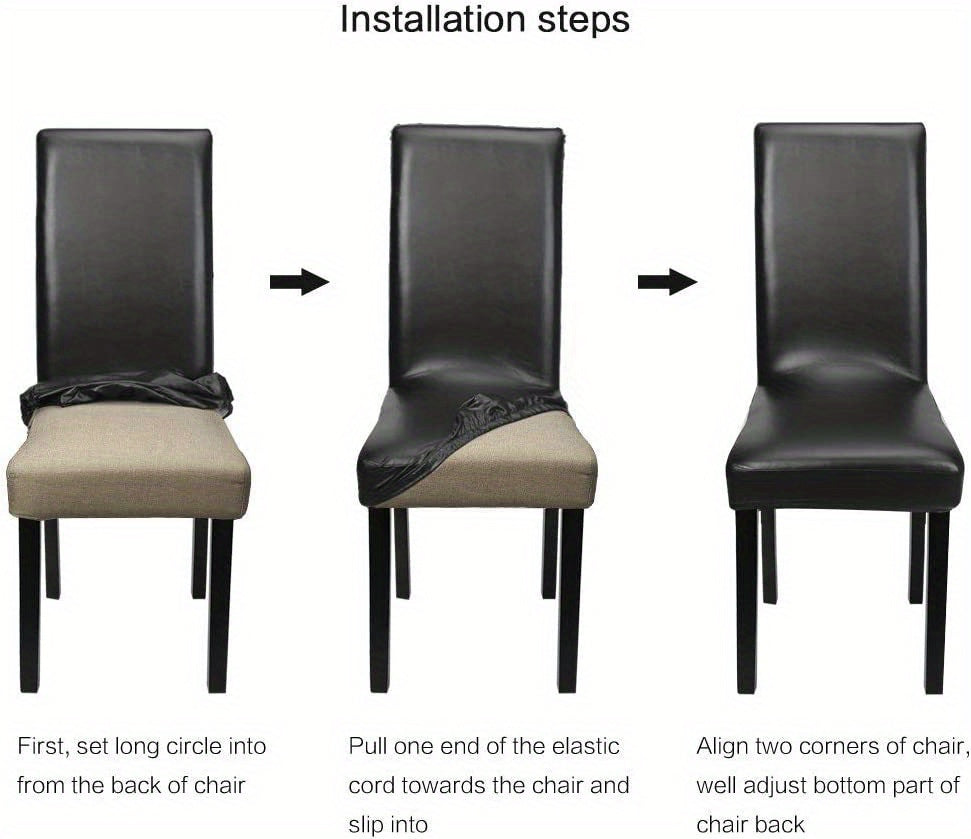 Housse de chaise en simili cuir extensible, lot de 6 pièces