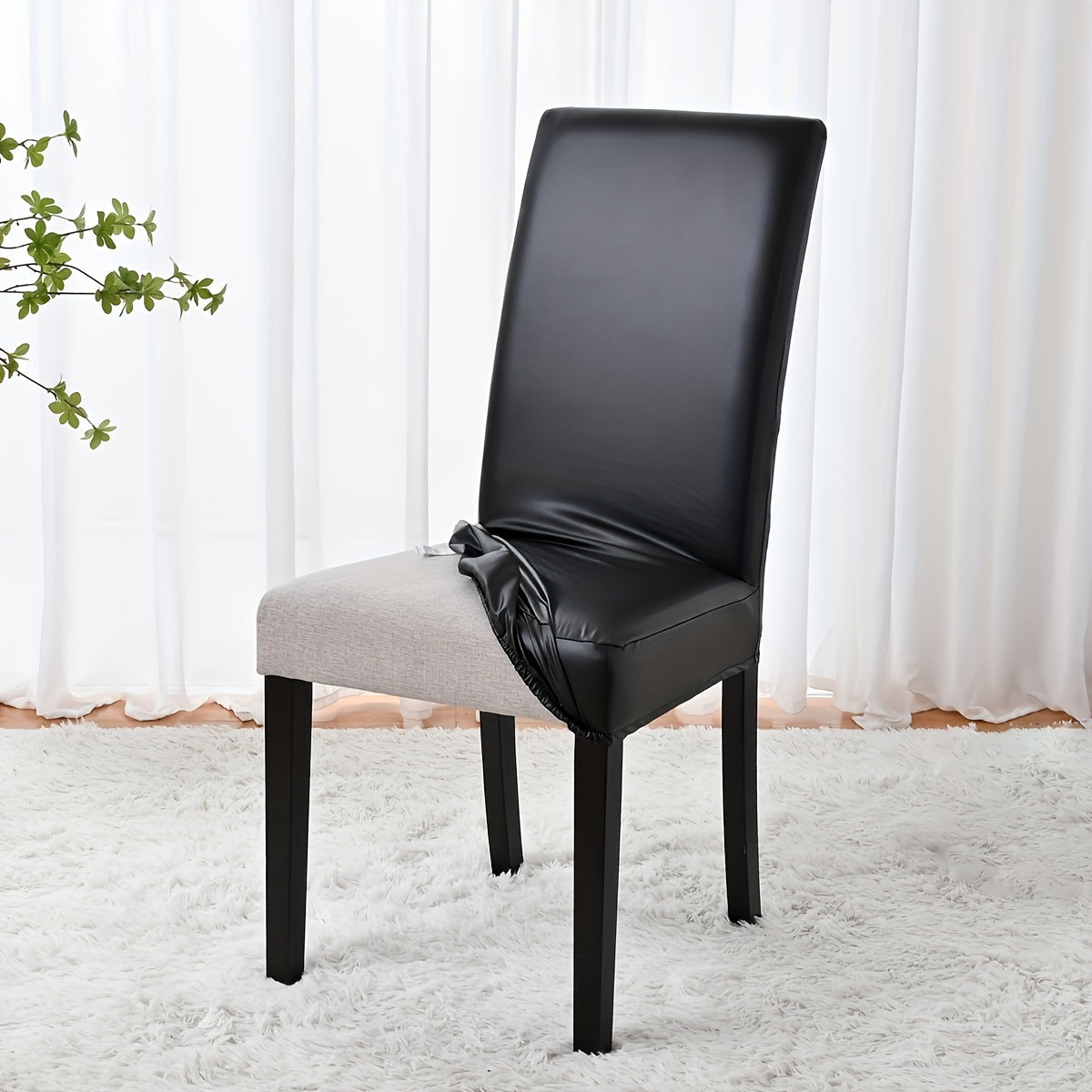 Housse de chaise simili cuir à sangle réglable, 4 teintes