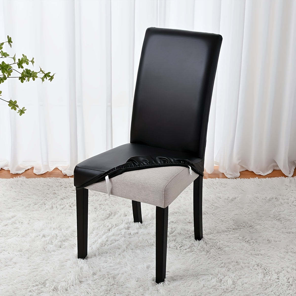 Housse de chaise simili cuir à sangle réglable, 4 teintes