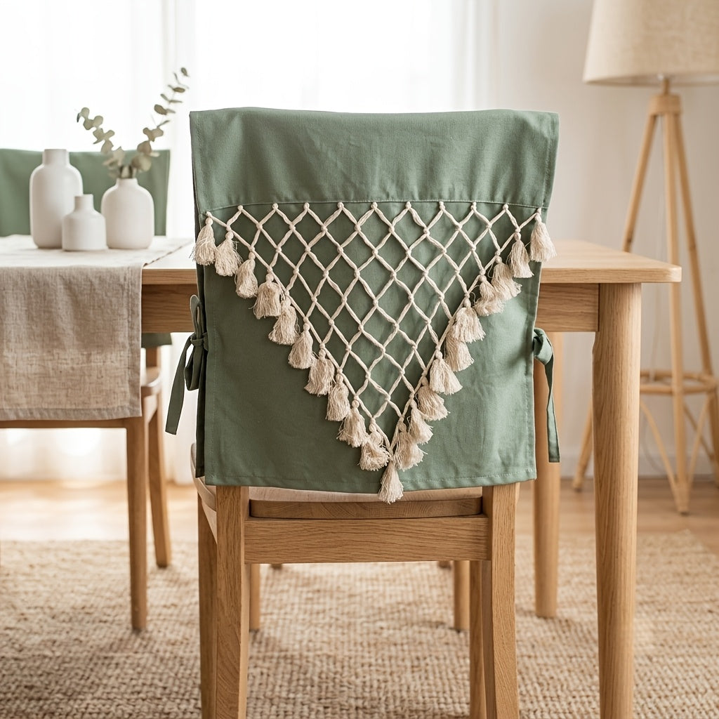 Housse de dossier de chaise bohème à franges en macramé