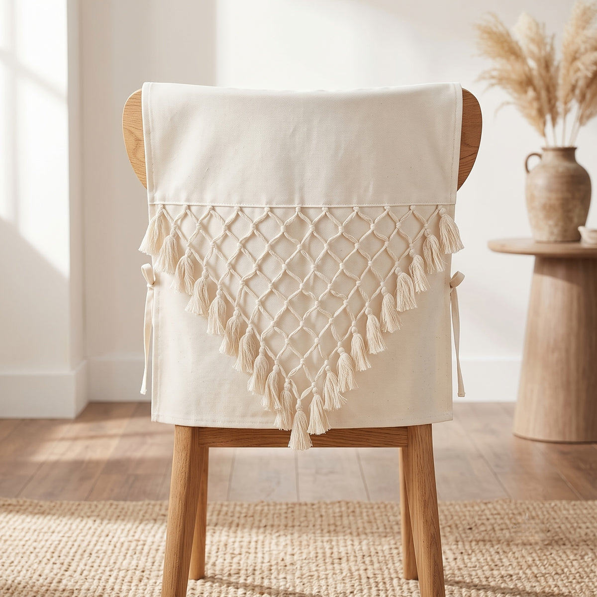 Housse de dossier de chaise bohème à franges en macramé