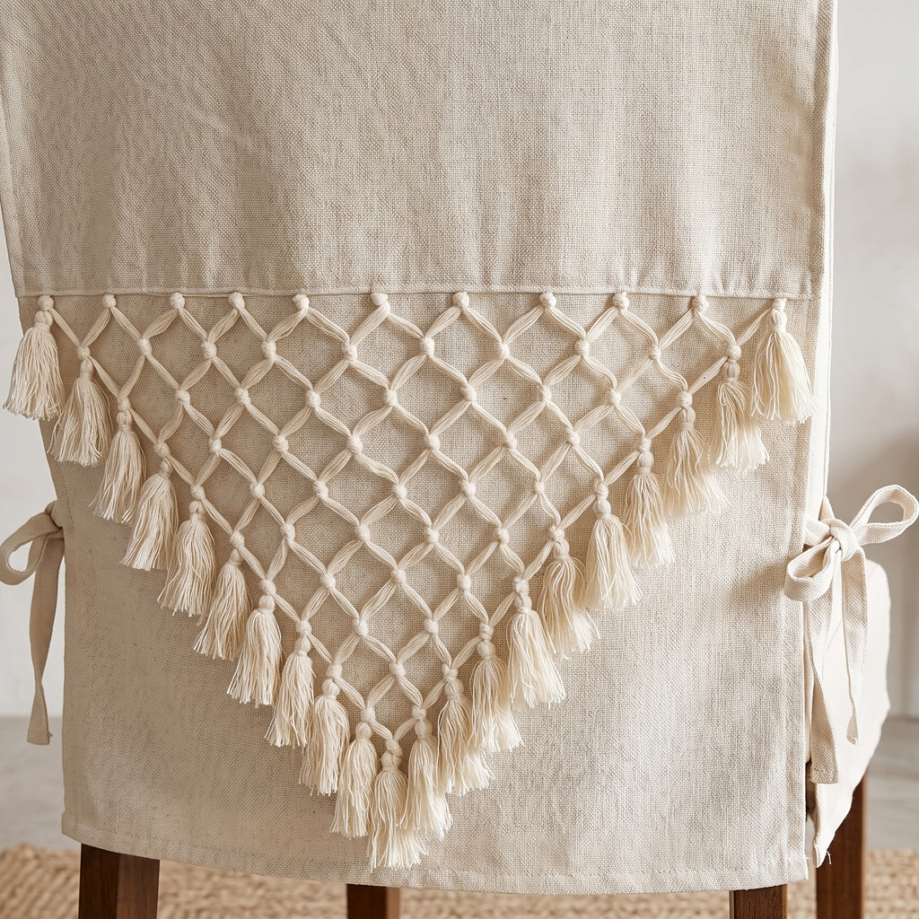 Housse de dossier de chaise bohème à franges en macramé