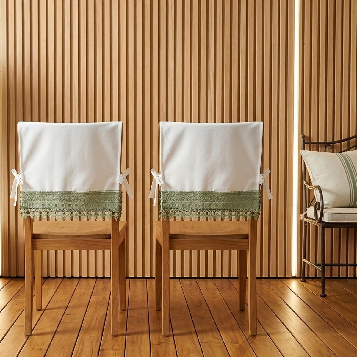 Housse de dossier de chaise en dentelle au crochet vert sauge