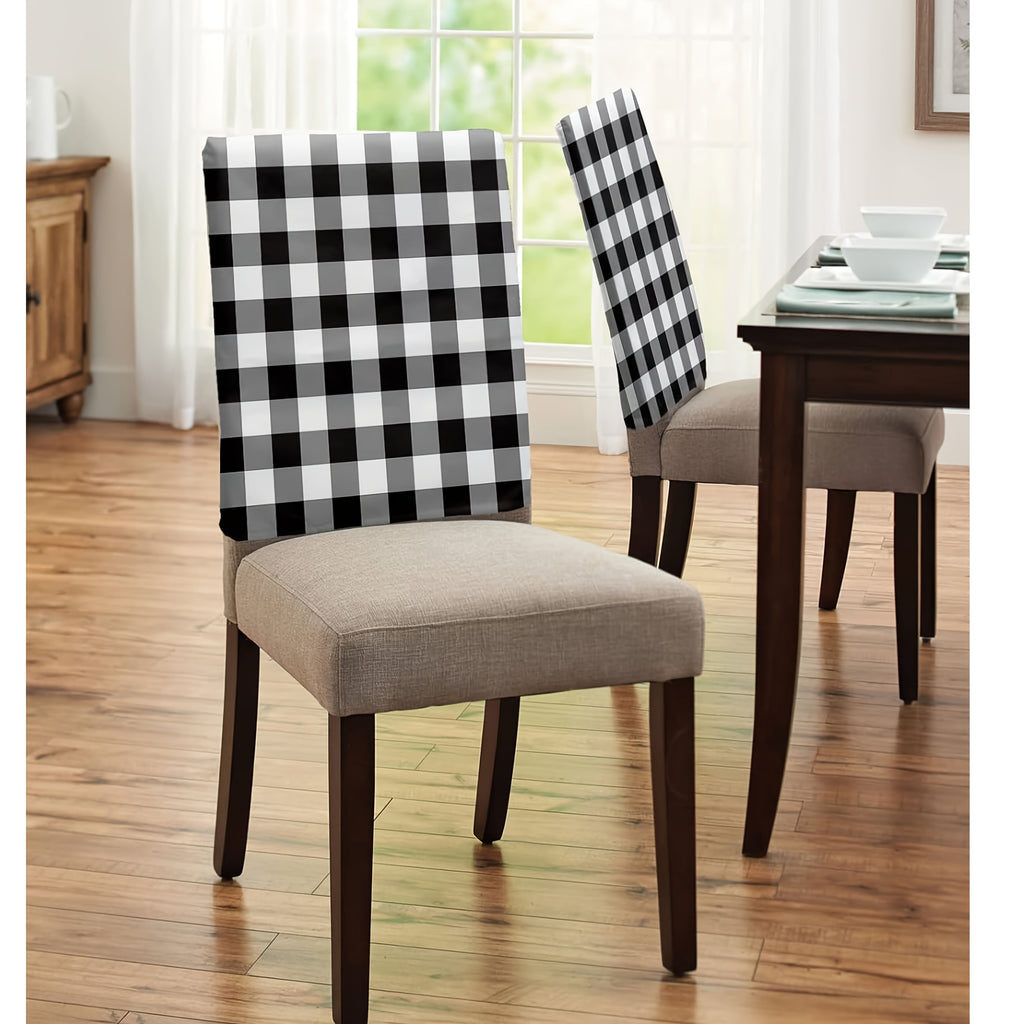 Housse de dossier de chaise en lin, carreaux noir et blanc