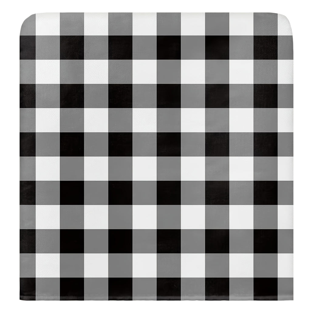 Housse de dossier de chaise en lin, carreaux noir et blanc