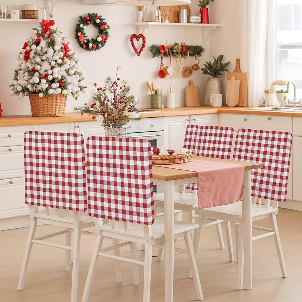 Housse de dossier de chaise en lin à carreaux rouges, lot de 4