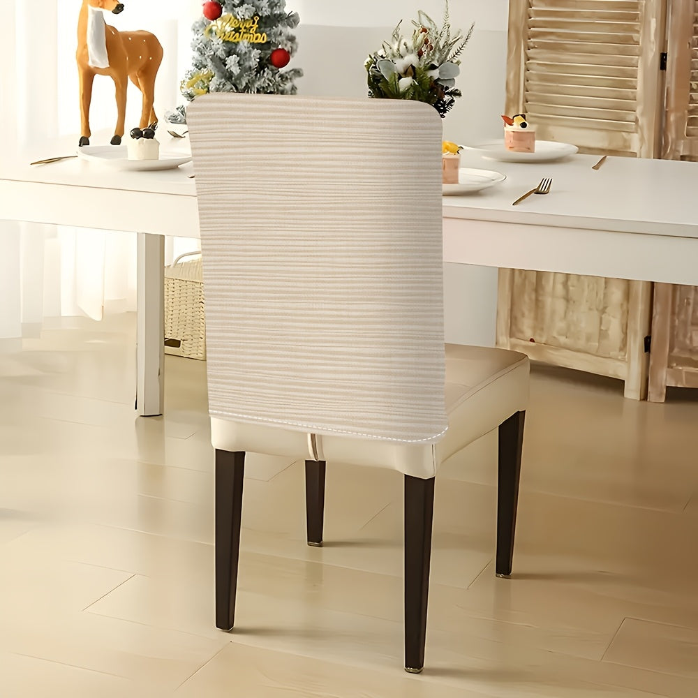 Housse de dossier de chaise en lin écru finement rayé, lot de 4 ou 6