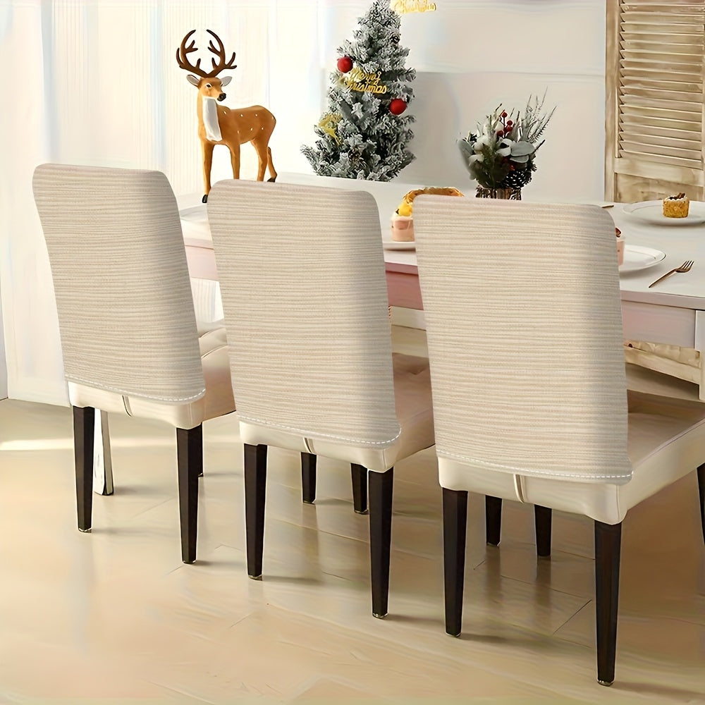 Housse de dossier de chaise en lin écru finement rayé, lot de 4 ou 6