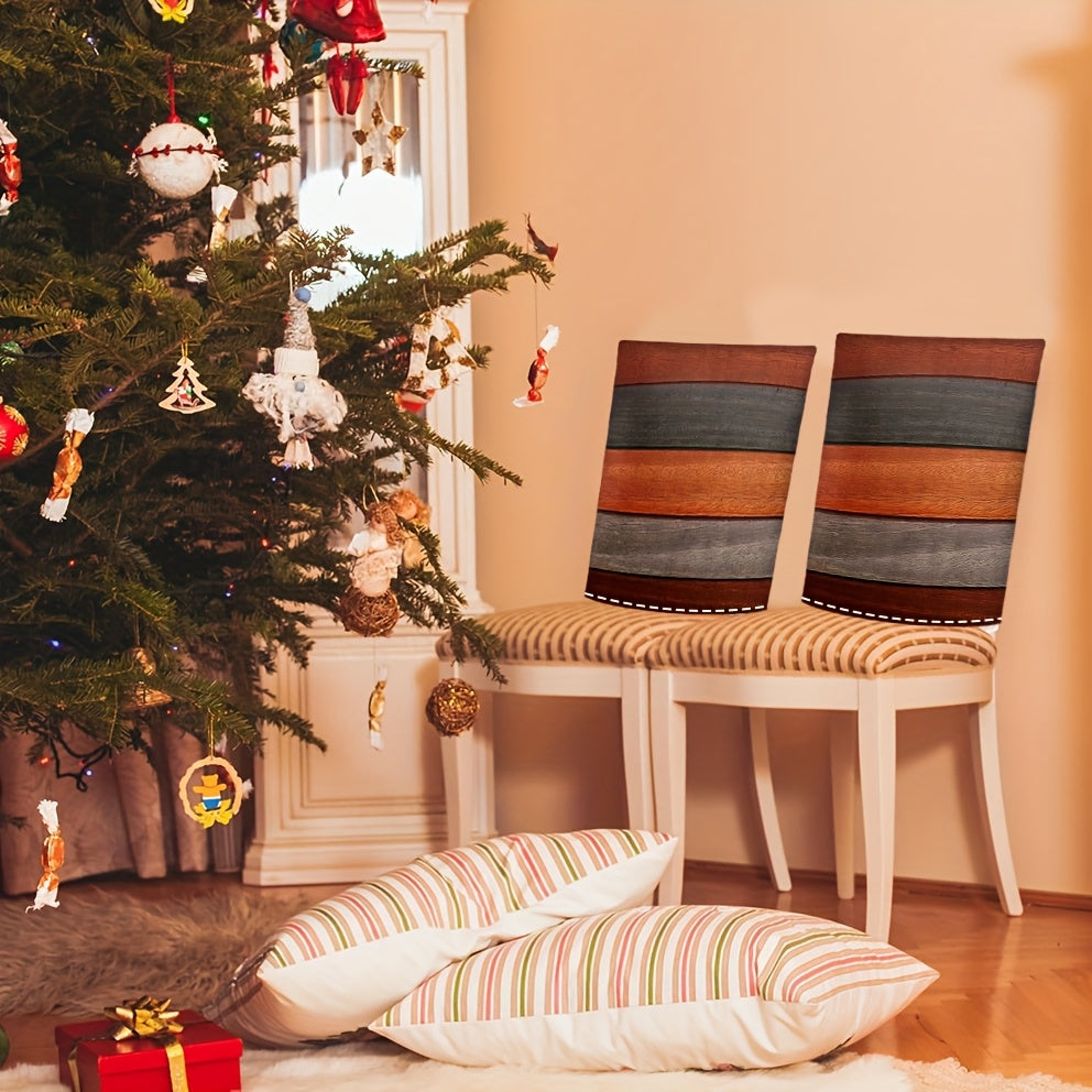 Housse de dossier de chaise en lin à rayures chaudes, lot de 4