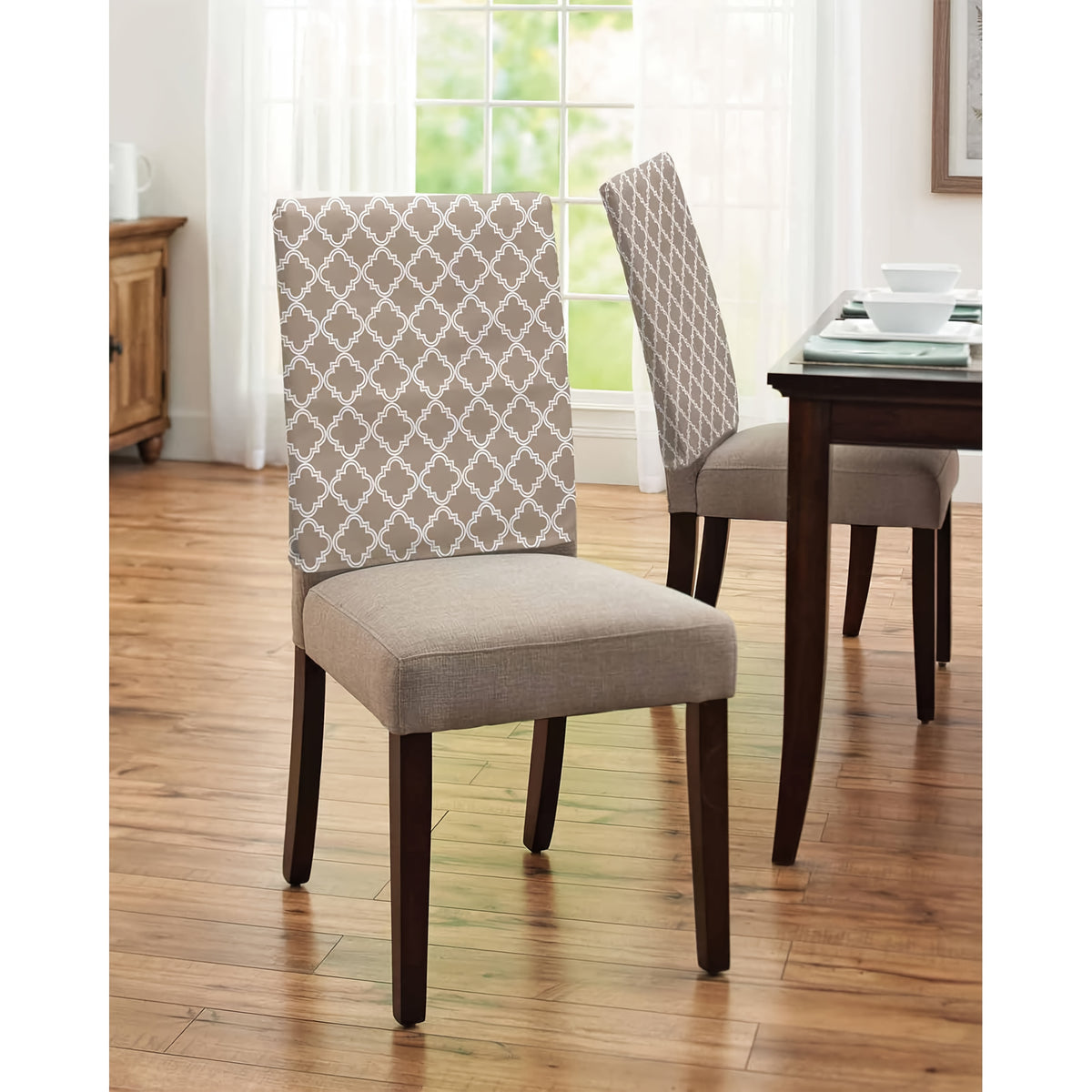 Housse de dossier de chaise en lin à treillis, lot de 4