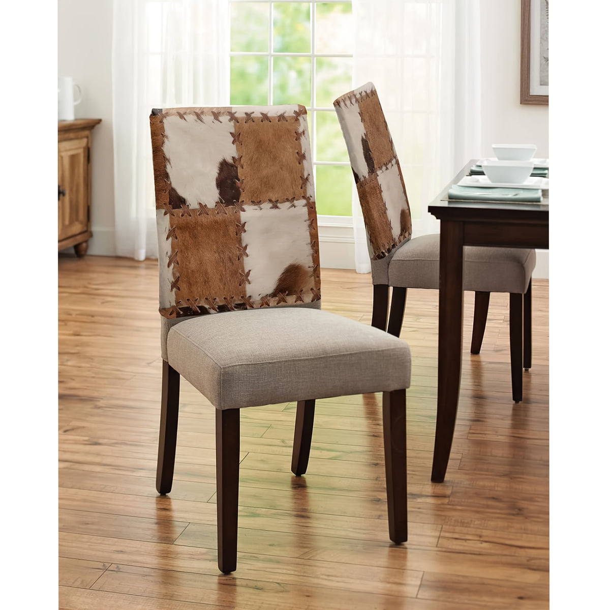 Housse de dossier de chaise en lin, patchwork animalier