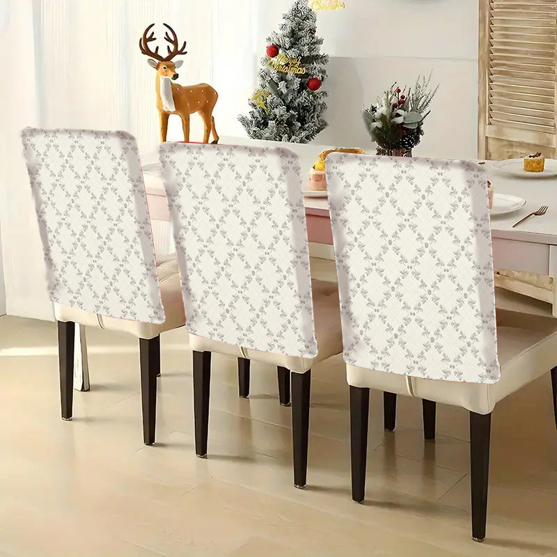 Housse de dossier de chaise en lin, treillis gris sur crème