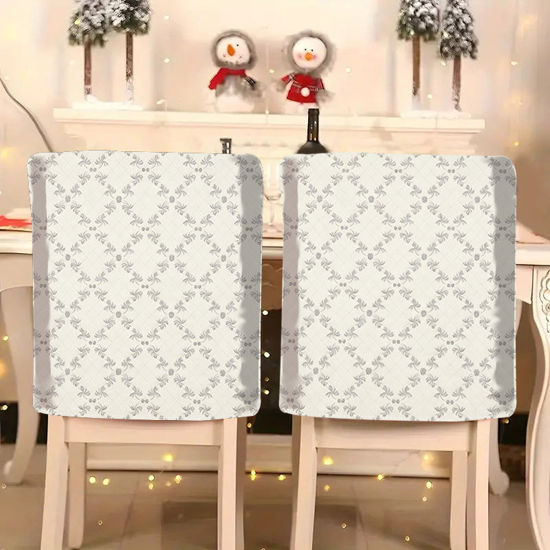 Housse de dossier de chaise en lin, treillis gris sur crème
