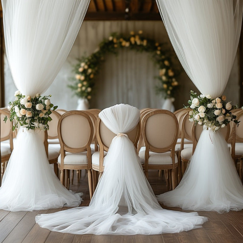 Housse de dossier de chaise en tulle blanc, lot de 6 voiles