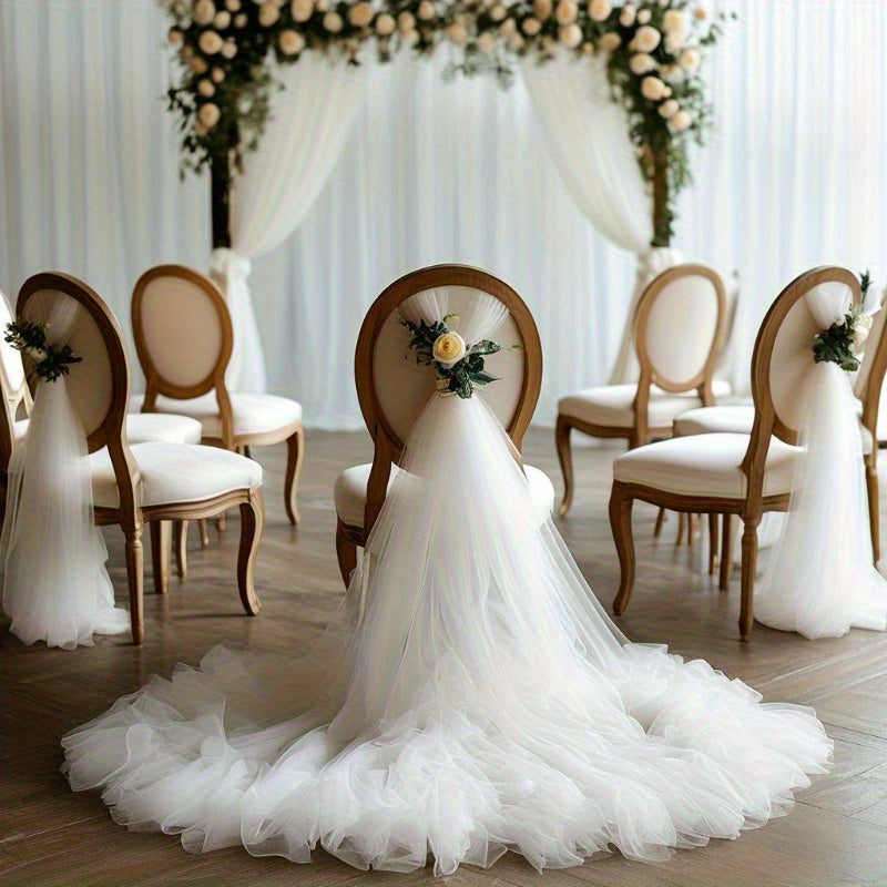 Housse de dossier de chaise en tulle blanc, lot de 6 voiles