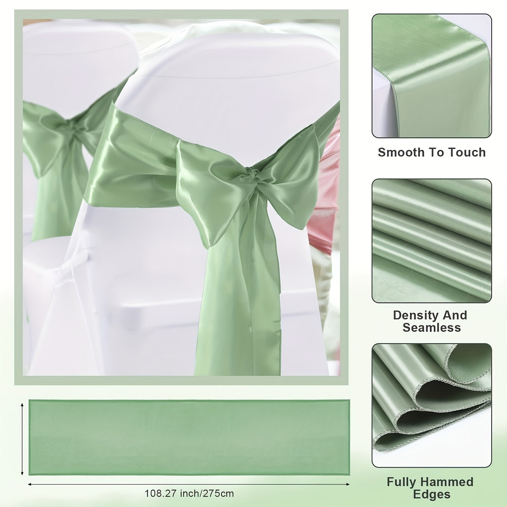 Nœud de chaise en satin vert sauge à nouer, lot de 35 pièces