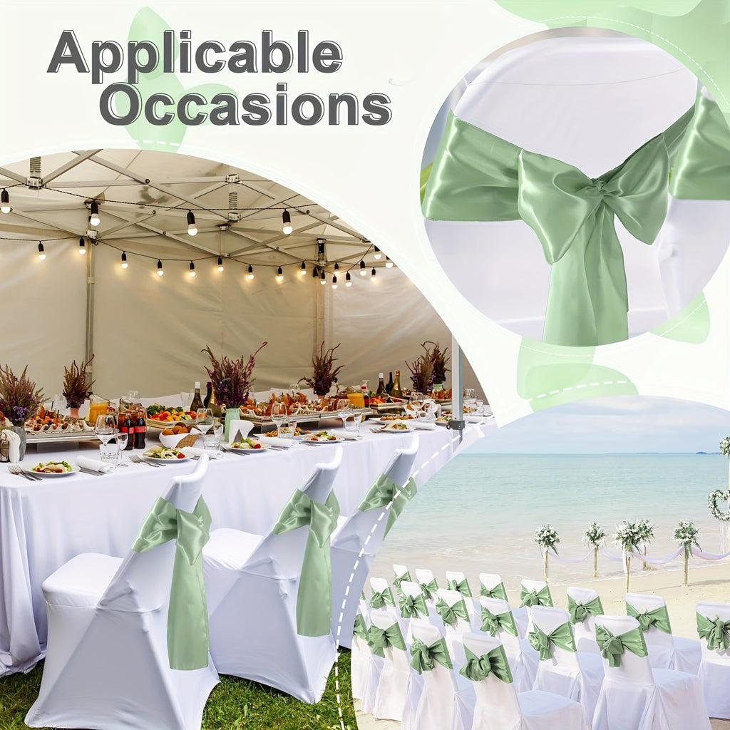 Nœud de chaise en satin vert sauge à nouer, lot de 35 pièces