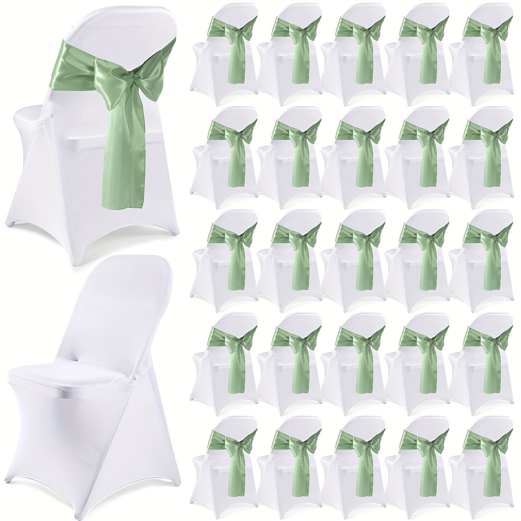 Nœud de chaise en satin vert sauge à nouer, lot de 35 pièces