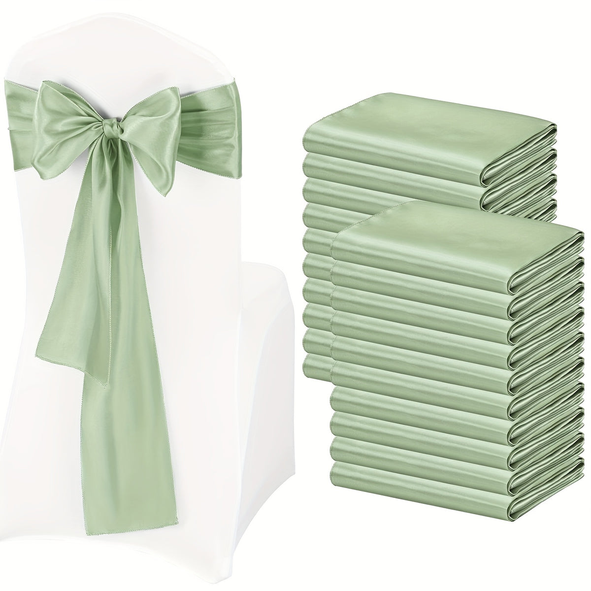 Nœud de chaise en satin vert sauge à nouer, lot de 35 pièces