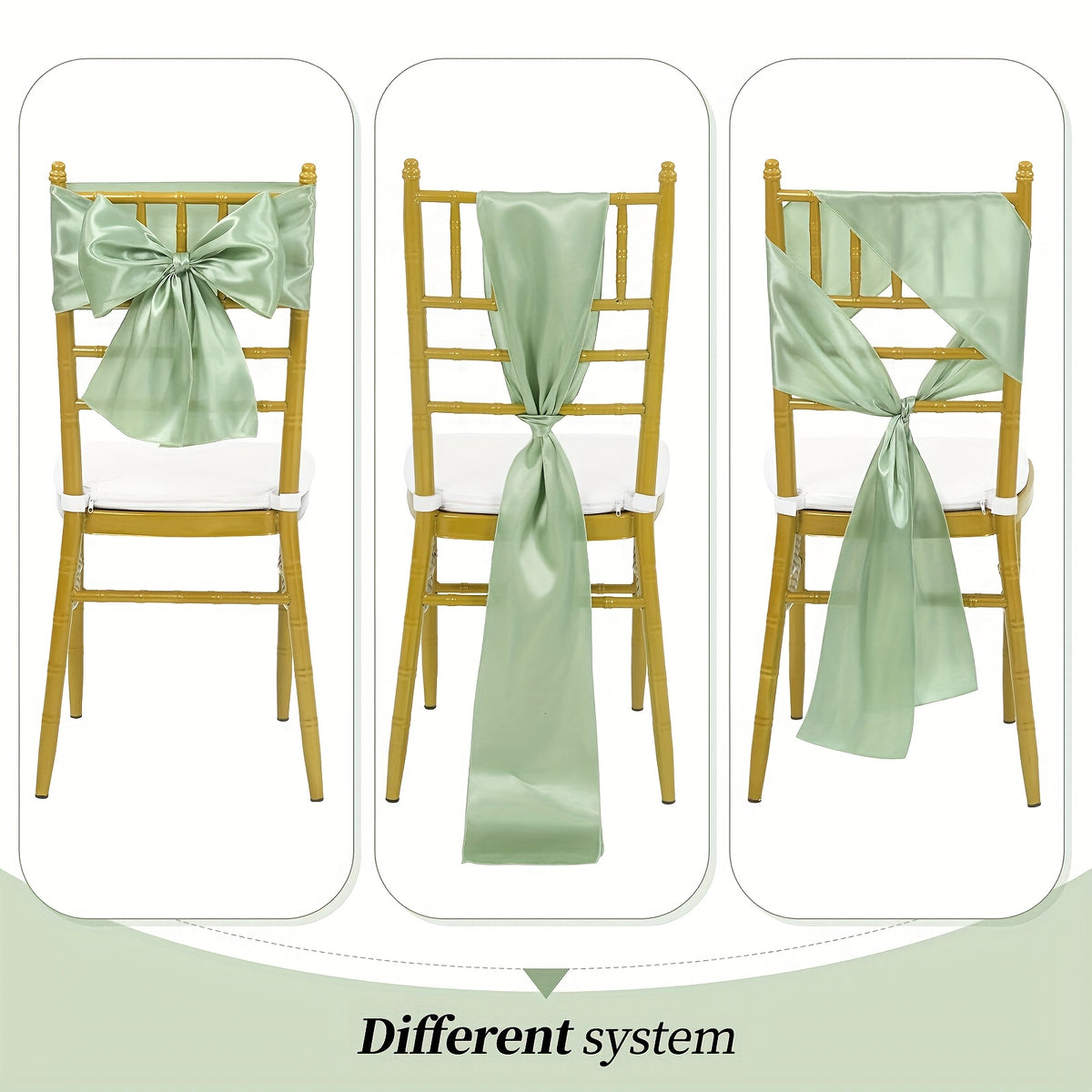 Nœud de chaise en satin vert sauge à nouer, lot de 35 pièces