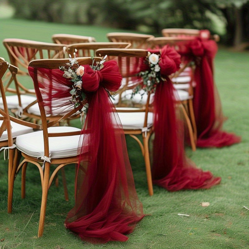 Voile de chaise en tulle bordeaux 75 cm, lot de 6 pièces
