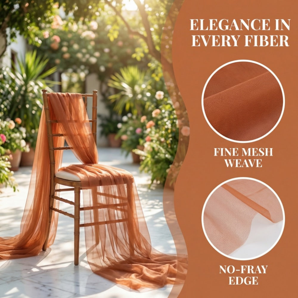 Voile de chaise en tulle terracotta de 6 mètres, lot de 2