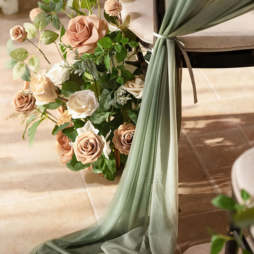 Voile de chaise en tulle vert sauge et crème, lot de 8 pièces