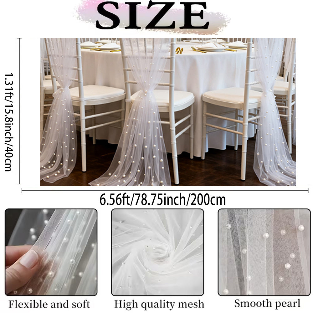 Voile de dossier de chaise en tulle à perles, lot de 2 pièces