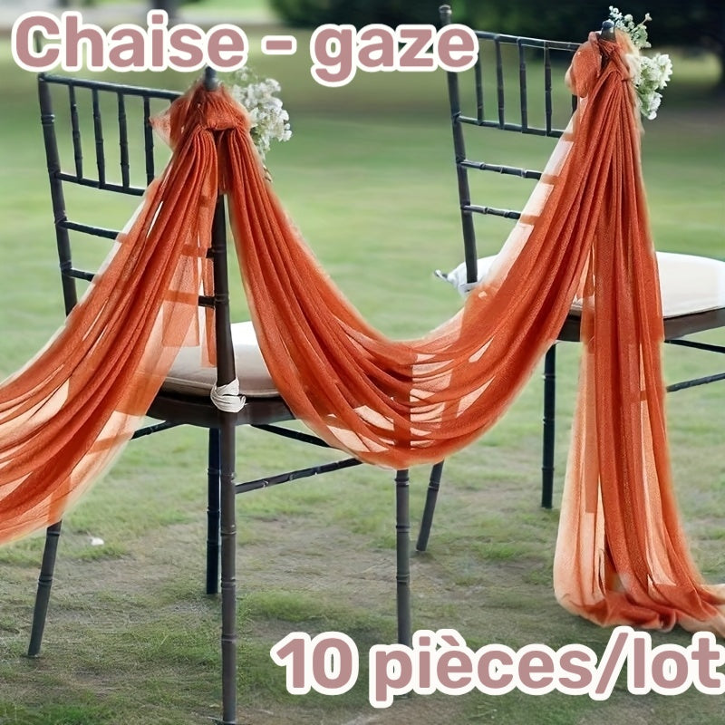 Voile de dossier de chaise en gaze terracotta, lot de 10