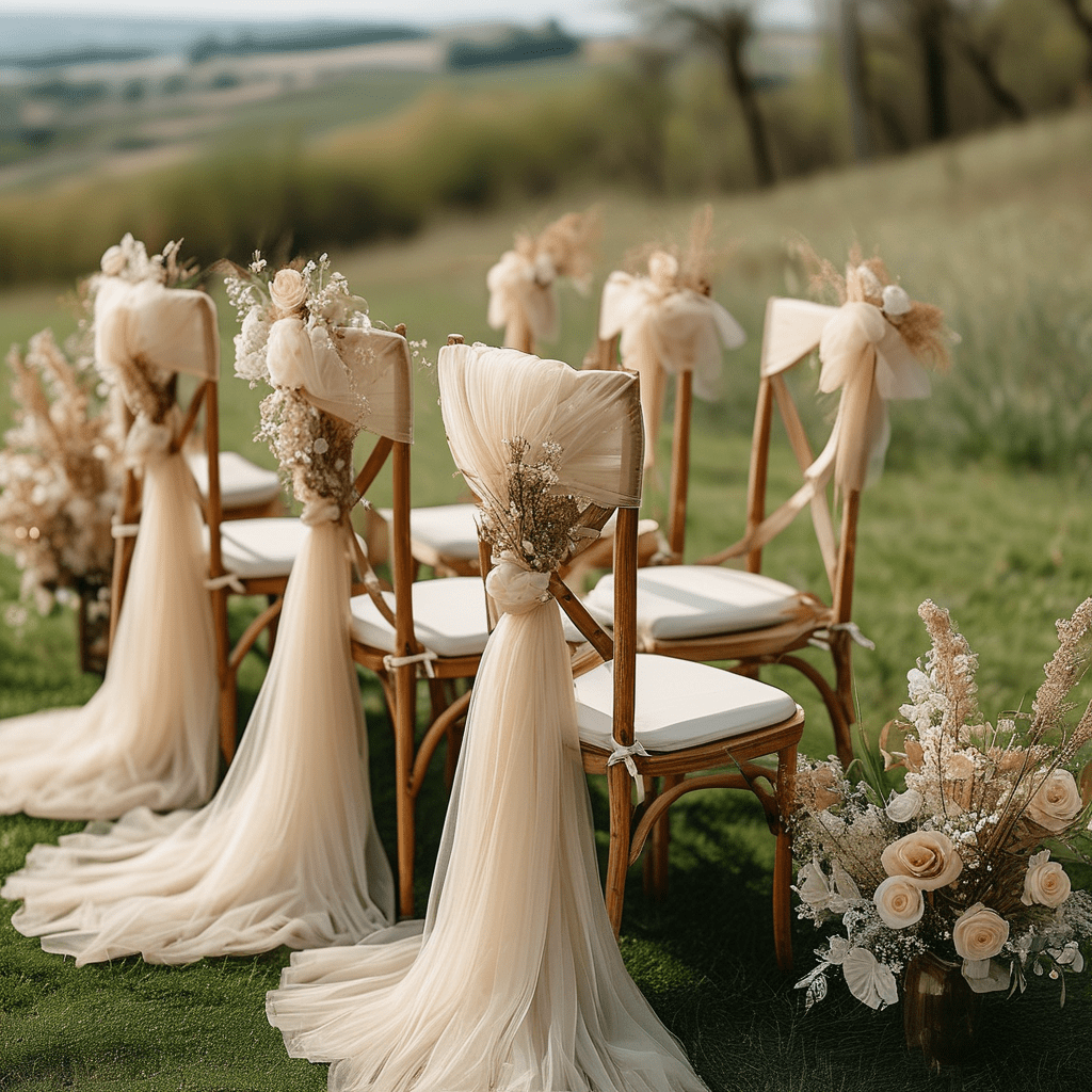 Voile de dossier de chaise en tulle champagne, lot de 20
