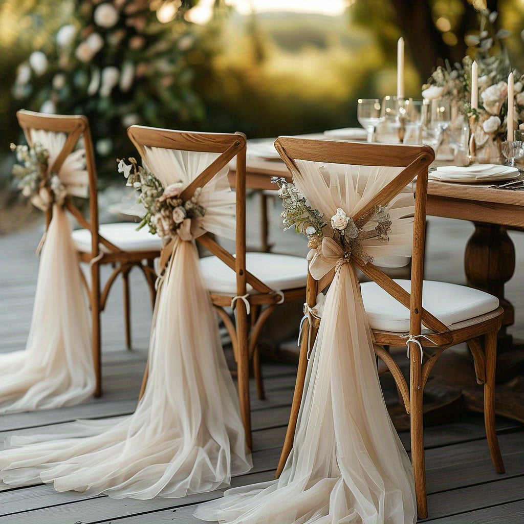 Voile de dossier de chaise en tulle champagne, lot de 20